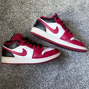 Red and White Sneakers with Black Accents